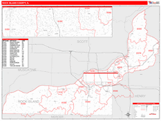 Rock Island County, IL Digital Map Red Line Style